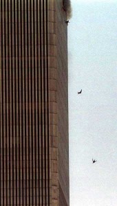 A person falls after jumping from a burning World Trade Center tower