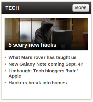 A screen capture from CNNs home page, showing a person in a hoodie hunched over a keyboard, with the caption "5 scary new hacks"