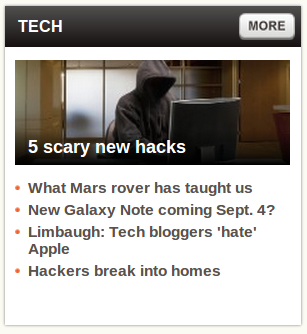 A screen capture from CNN's home page, showing a person in a hoodie hunched over a keyboard, with the caption “5 scary new hacks”