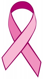 A pink ribbon in a tight upward loop