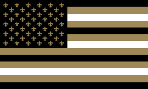 The US flag, in New Orleans Saints colors, with fleur-de-lis replacing each star
