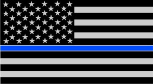 US Flag in black and white with the center stripe blue